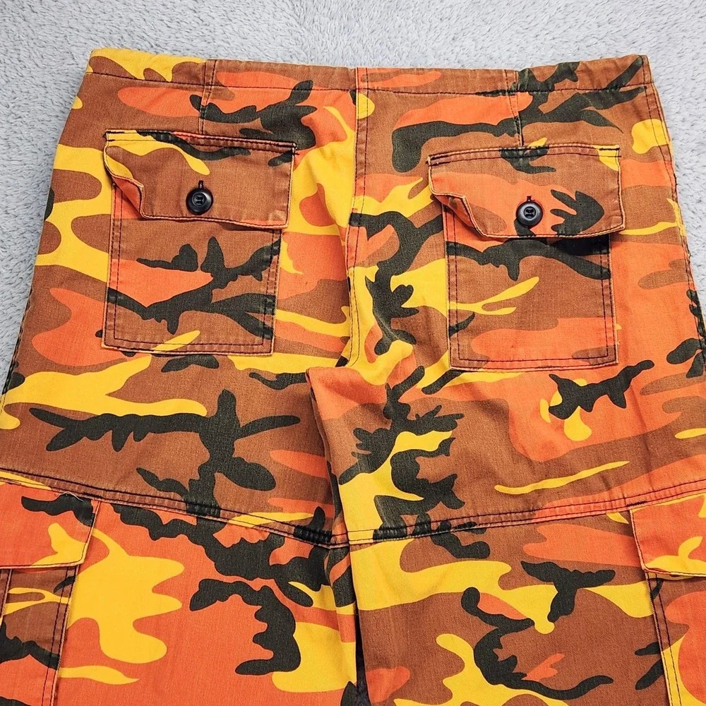 Rothco Camo Cargo Pants Mens XS 34x28 Orange Yellow Relaxed Fit Drawstring Hem